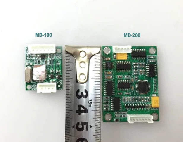About the MD 200 and MD100. The deference is The size MD100 much smaller than MD 200 (in the catchment) MD100 is a digital but MD 200 analog Module MD100 use a digital sensor,but MD200 BCI compatible About the MD 200 and MD100. The deference is The size MD100 much smaller than MD 200 (in the catchment) MD100 is a digital but MD 200 analog Module MD100 use a digital sensor,but MD200 BCI compatible